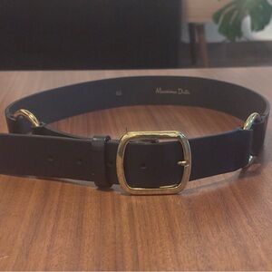 Massimo Dutti Black Leather Belt with Gold Buckle